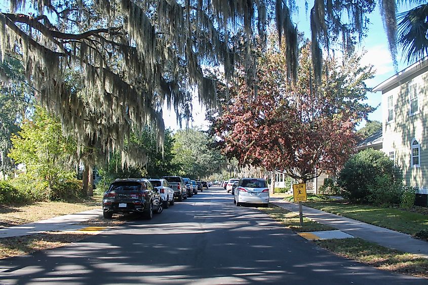 Residential street in Port Royal, South Carolina
