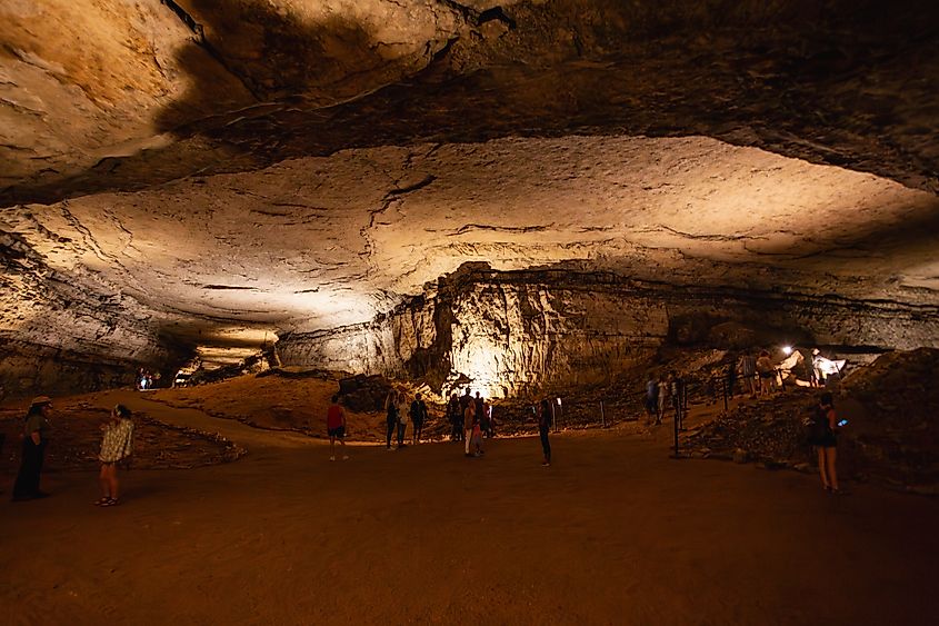 Tourists wander at Mammoth Passage, at Mammoth Cave National Park.