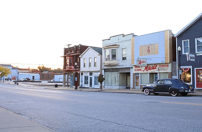 Downtown Quincy, Illinois, with local businesses