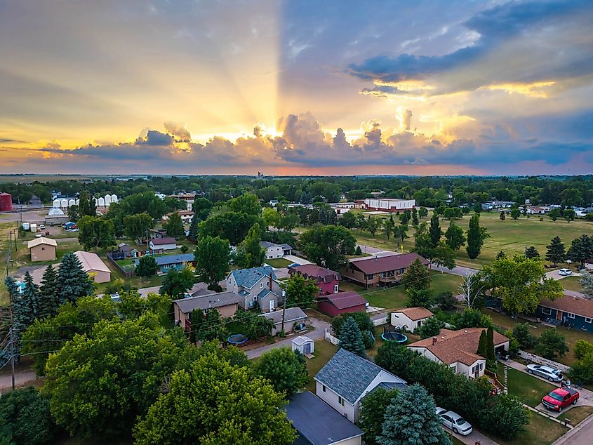 Aerial view of Devils Lake in North Dakota.