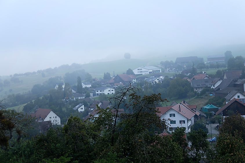 Fog in Switzerland mountains
