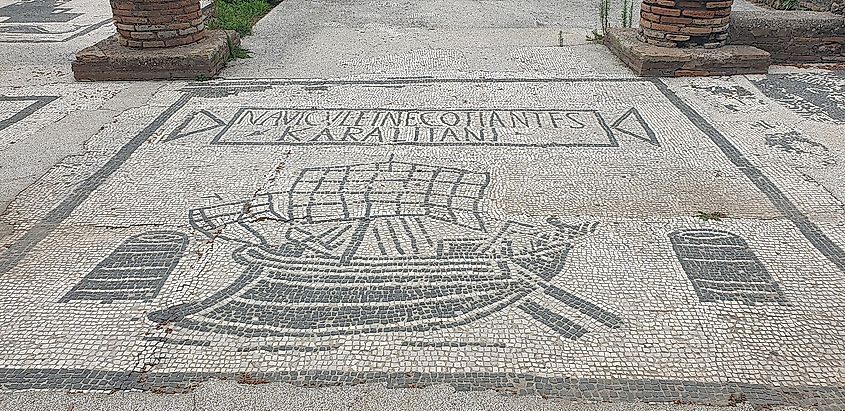 Mosaic of a Roman merchant ship.