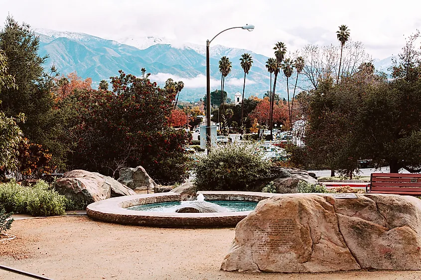 Downtown Ojai with the Topatopa Mountains in the background.