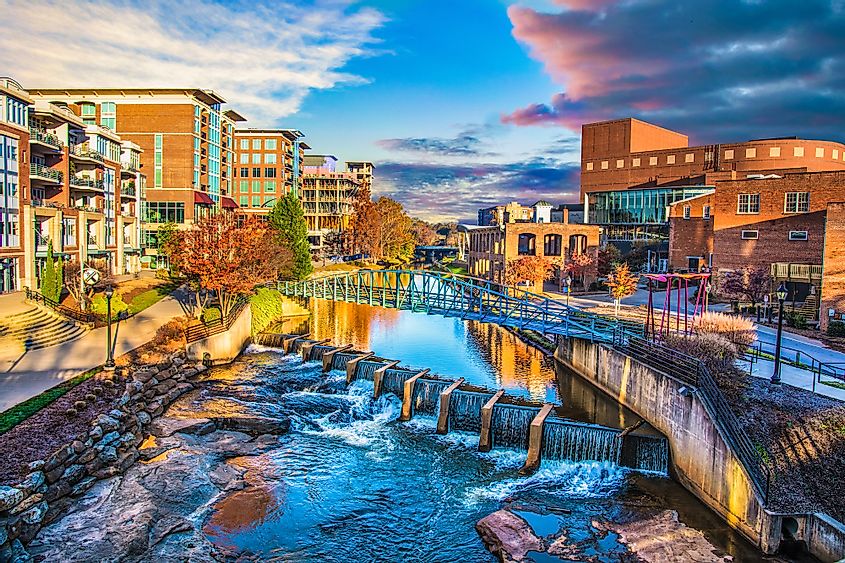 Reedy River and Skyline in Downtown Greenville South Carolina