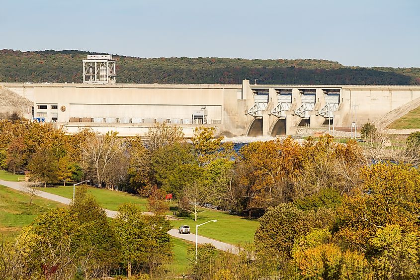 Harry S. Truman dam in Warsaw, Missouri used to control flooding in the Osage River Valley.