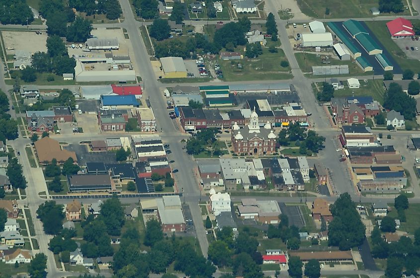 Aerial view of Savannah, Missouri. 