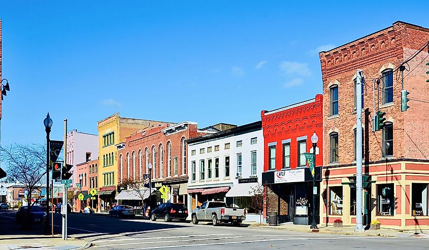 Colorful downtown buildings on Main Street in Penn Yan.