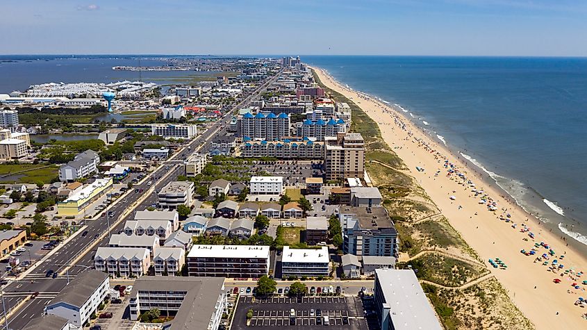 Aerial view of Ocean City, Maryland.