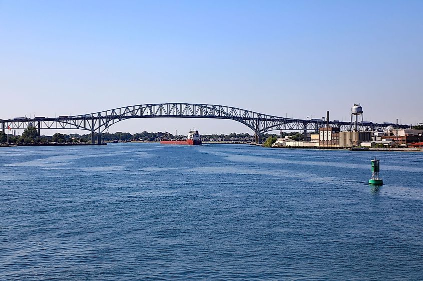 The Blue Water Bridge connecting Port Huron in Michigan, with Port Edward in Canada, over the St. Clair River