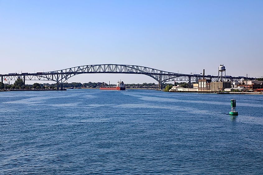 The Blue Water Bridge connecting Port Huron in Michigan, with Port Edward in Canada, over the St. Clair River