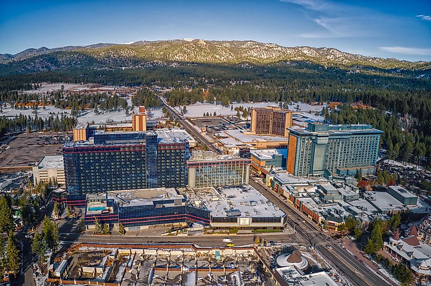 Aerial view of South Lake Tahoe, Sierra Nevada.