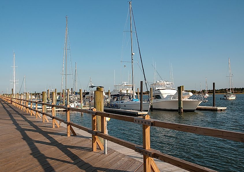 A boardwalk by the sea in Beaufort, North Carolina.