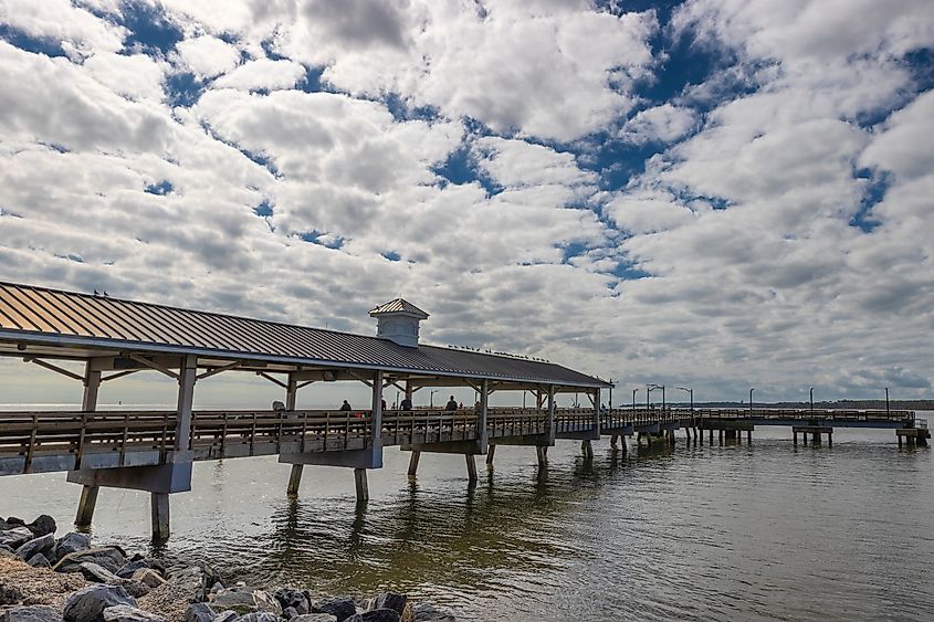 Neptune Park's St. Simons Pier a popular place for fishermen and tourists. Editorial credit: Dee Browning / Shutterstock.com