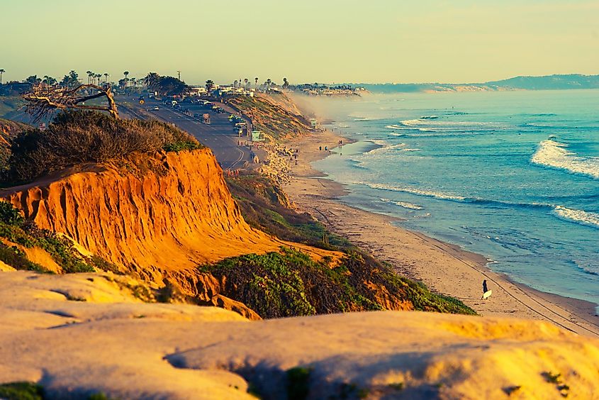 Encinitas Beach Ocean Shore in Southern California, United States.