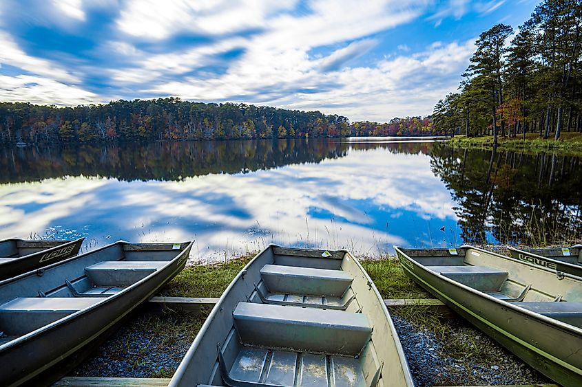 Rowboats at Indian Springs State Park, Georgia.