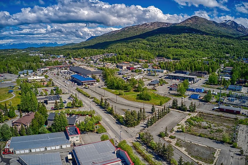 Aerial View of the Anchorage Suburb of Eagle River, Alaska.