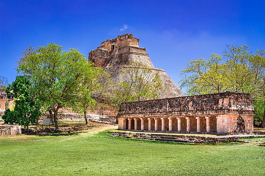 Ancient Mayan Rotunda and Pyramid in Yucatan Peninsula, Mexico