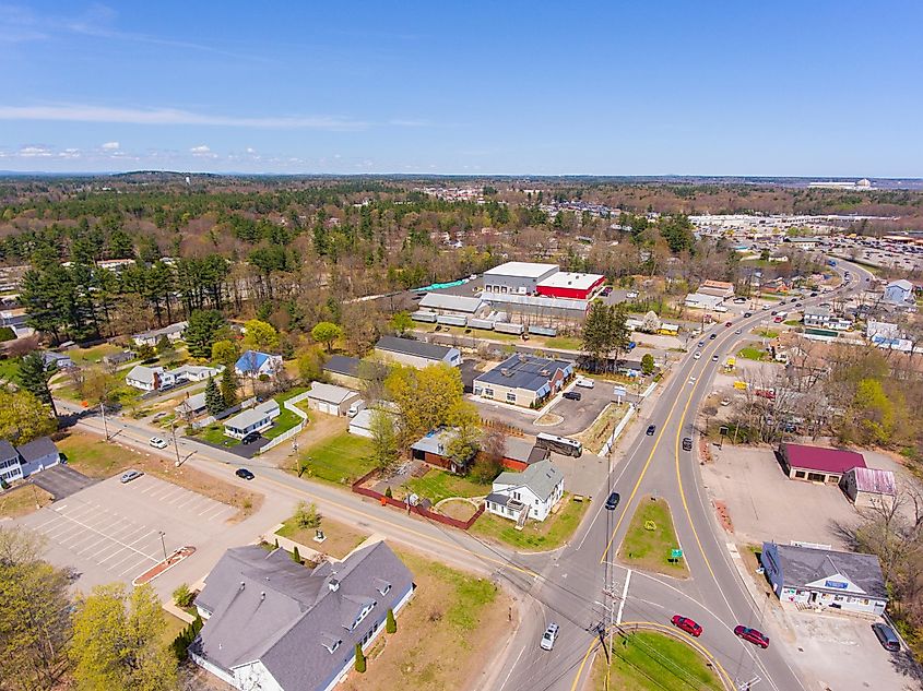 Aerial view of the historical downtown of Seabrook, New Hampshire.