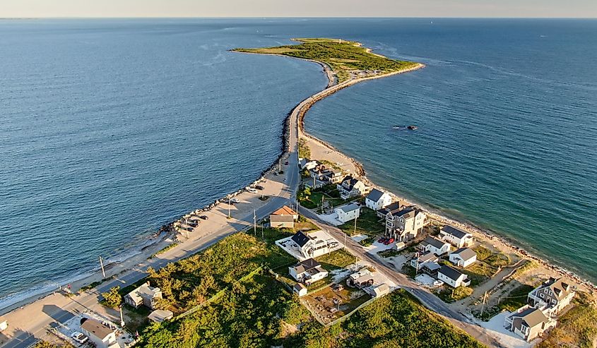 Aerial of Gooseberry Island in Westport, Massachusetts