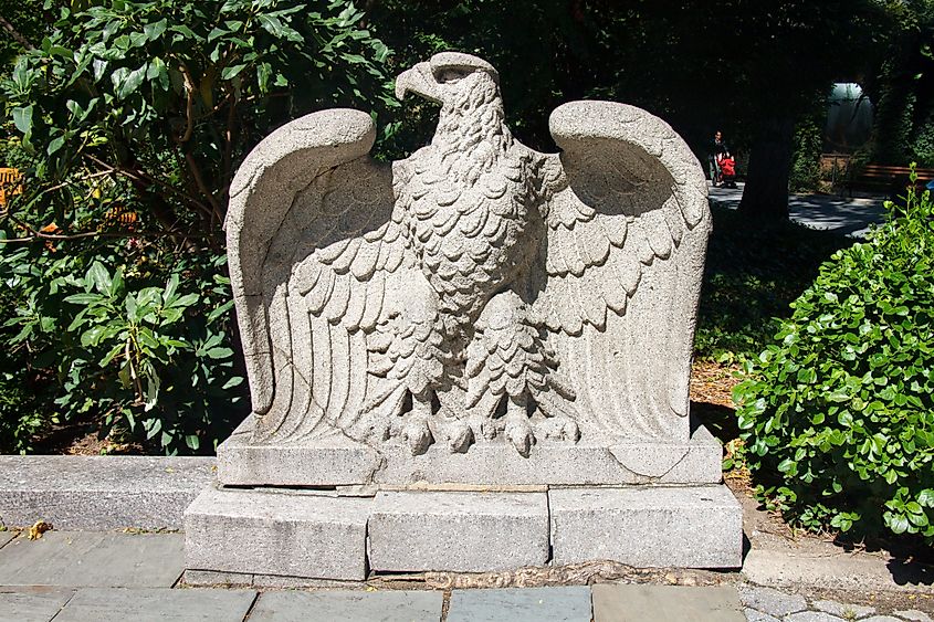 A bald eagle sculpture in Central Park Zoo, Manhattan, New York City