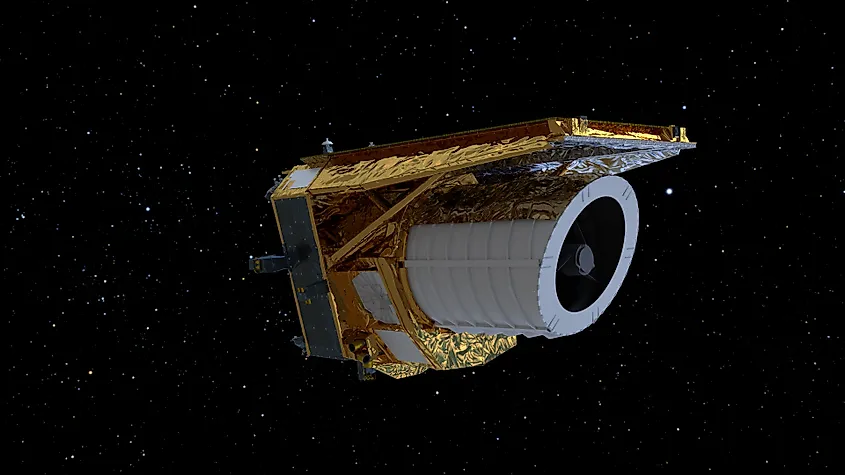 Artist’s impression of ESA’s Euclid spacecraft, built to create the largest 3D map of the Universe yet.