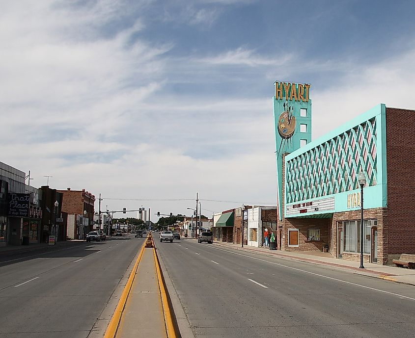 Main Street, Lovell, Wyoming with Hyart Theater. Image credit: Acroterion via Wikimedia Commons.
