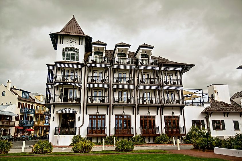 The Pearl Hotel on Main Street in Rosemary Beach, Floriuda, USA.