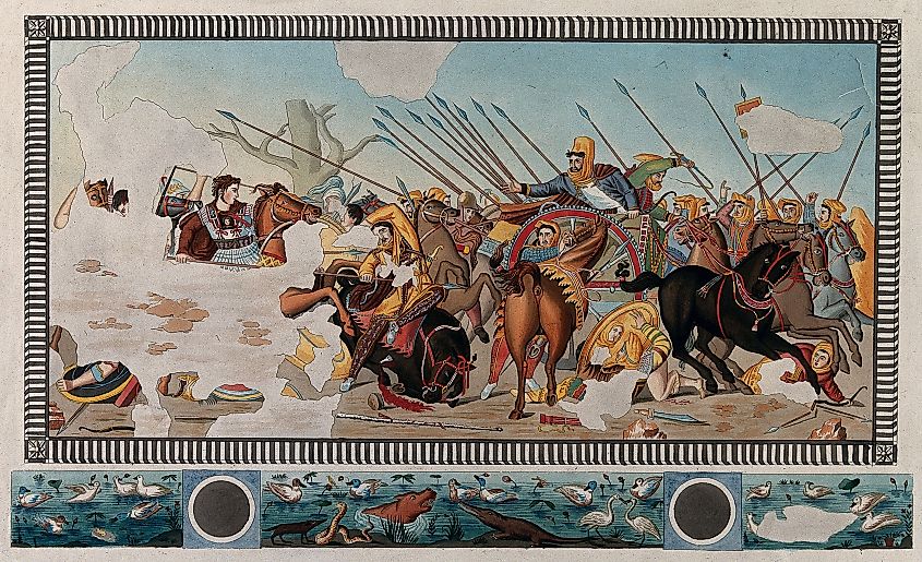 Alexander the Great chasing the fleeing Darius III after the Battle of Issus
