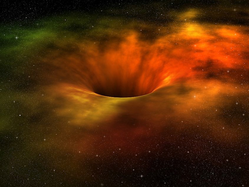 Computer generated black hole swallowing galaxy