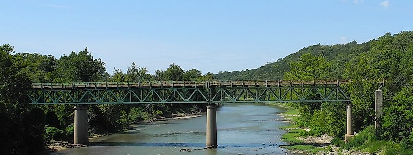 The U.S. Route 66 bridge J421 over the Meramec River at Times Beach in Missouri