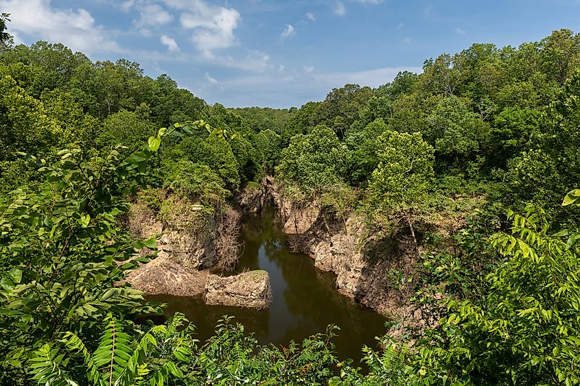 View of a canyon at the Grand Gulf State Park, Missouri.