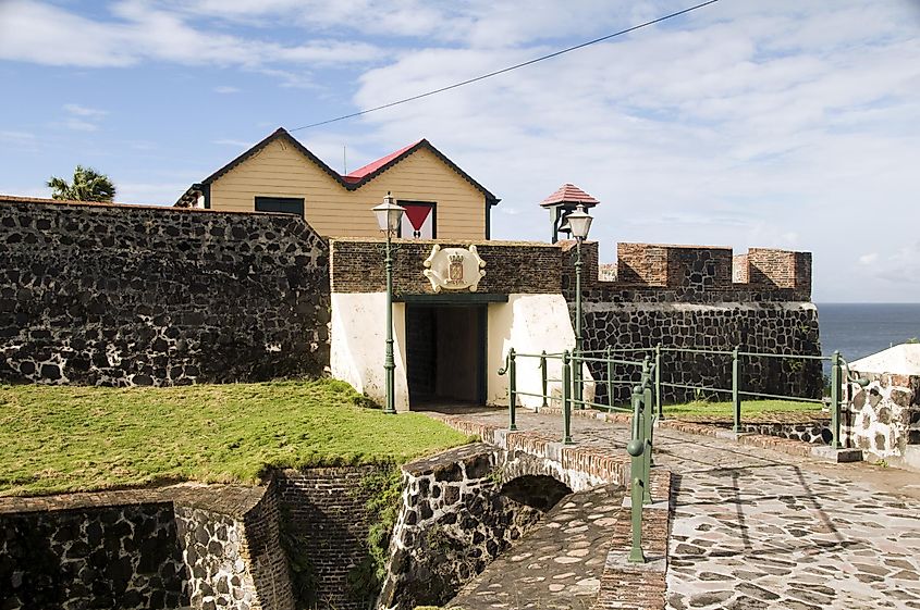 Fort Oranje Oranjestad courtyard entry with moat Sint Eustatius island in the Caribbean Netherlands