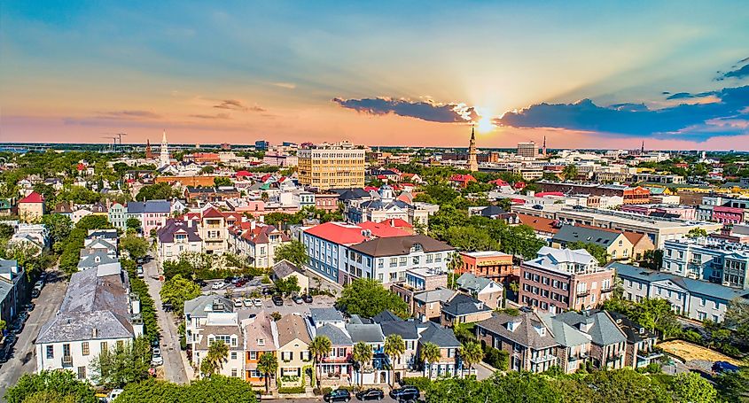 Aerial view of the skyline of downtown Charleston, South Carolina