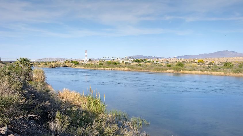 Arizona and California State Line running through Colorado River near Blythe, California