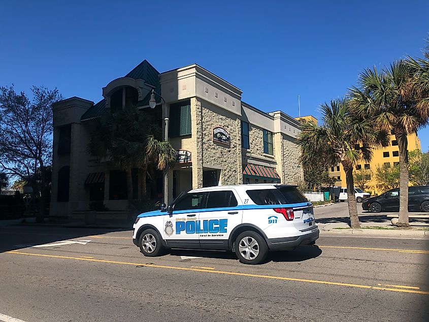 A Myrtle Beach police car parked in the city.