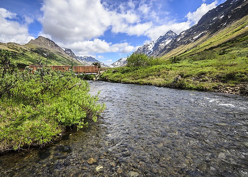 A bridge over the creek in Chugach State Park, Anchorage, Alaska