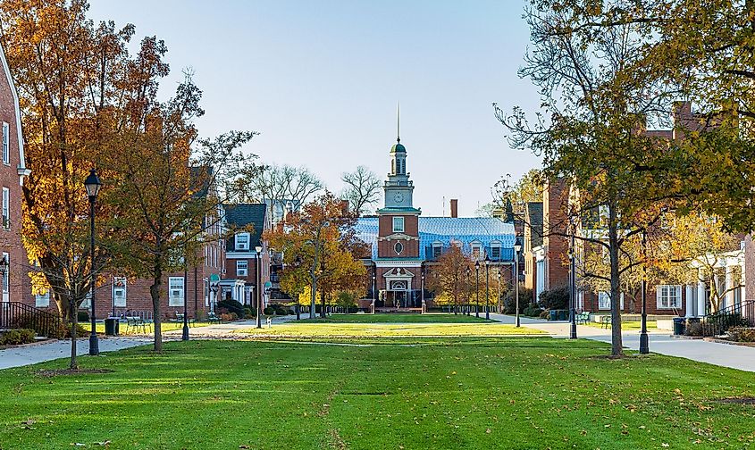 West Green and Stocker Center on November 6, 2020 at Ohio University in Athens, Ohio, via Bryan Pollard / Shutterstock.com