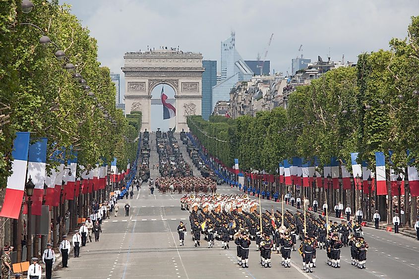 Soldiers from the French Foreign Legion march during the annual military parade in honor of the Bastille Day.