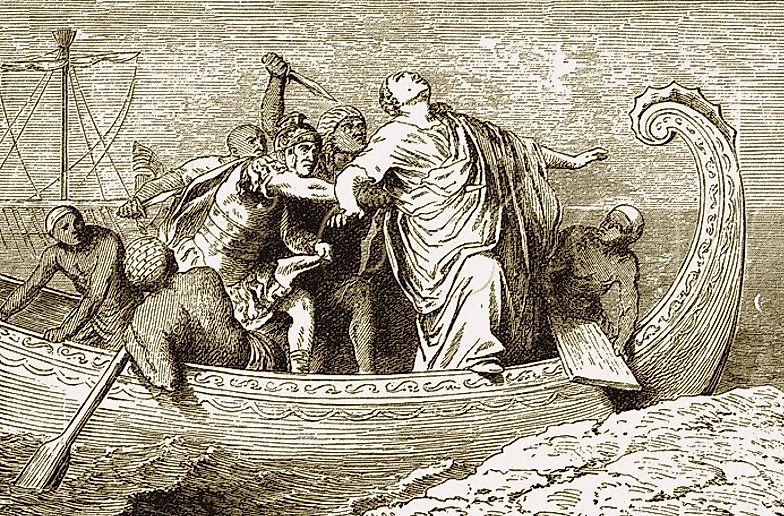 Pompey is murdered in Egypt, as imagined by a 1880 drawing