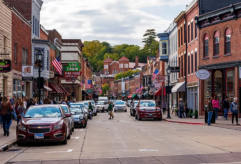 View of Main Street in historical downtown area of Galena, Illinois