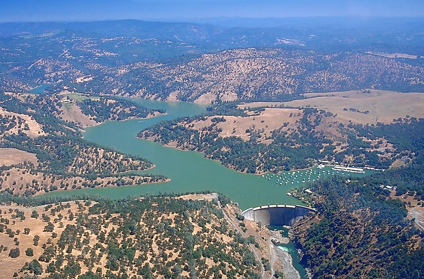 Aerial view of Englebright Dam and Lake