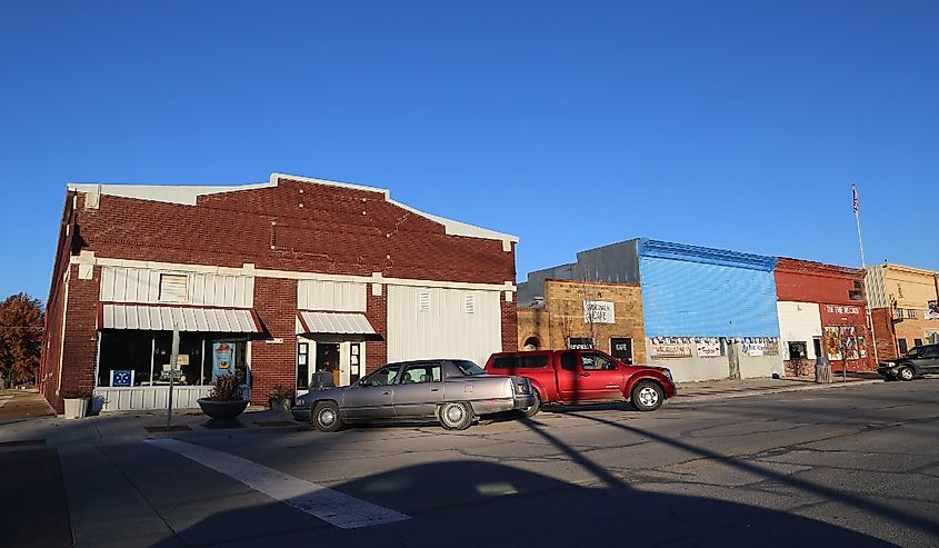 Downtown street in Erie, Kansas.