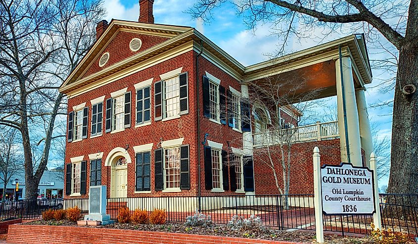 Dahlonega Gold Museum and historic Lumpkin County Courthouse in Dahlonega, Georgia