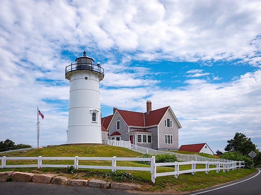 Nobska Light and Red Roof House in Woods Hole on Cape Cod, Massachusetts