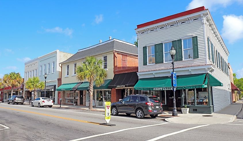 Downtown street in Beaufort, South Carolina.