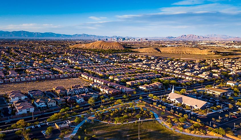 An aerial view of the Mountains Edge master planned community in Enterprise, Nevada.