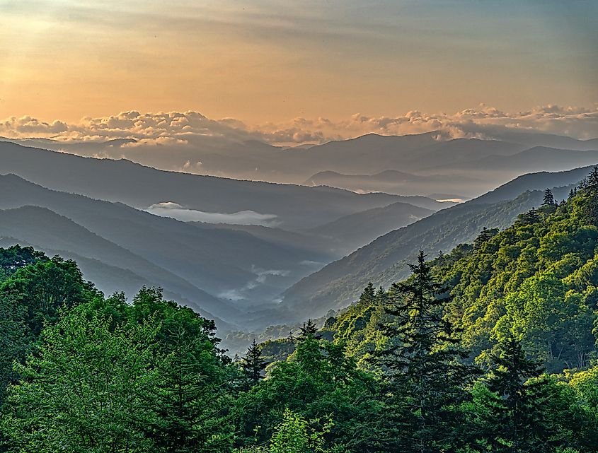 The landscape of Great Smoky Mountains National Park in Tennessee.
