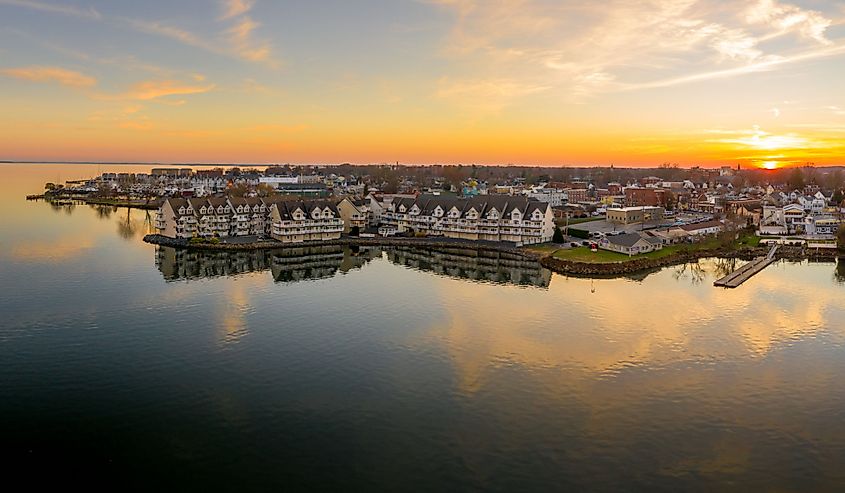 Havre de Grace, Maryland, with orange sky and clouds.