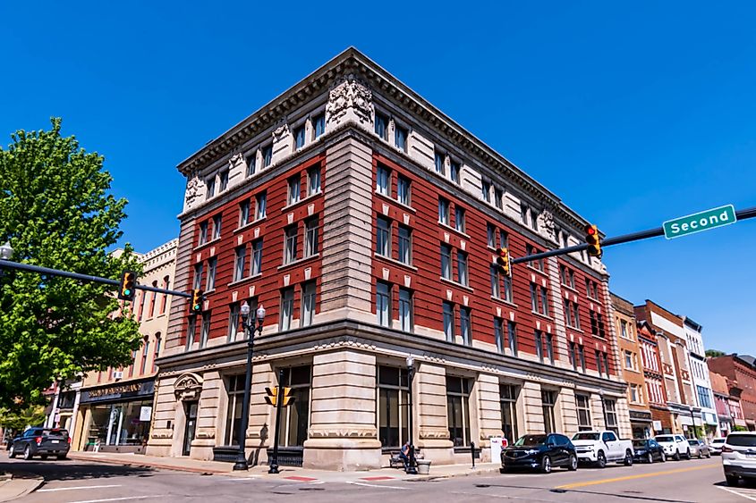 Warren, Pennsylvania: An older multi floor building on the corner of Second Avenue and Liberty Street