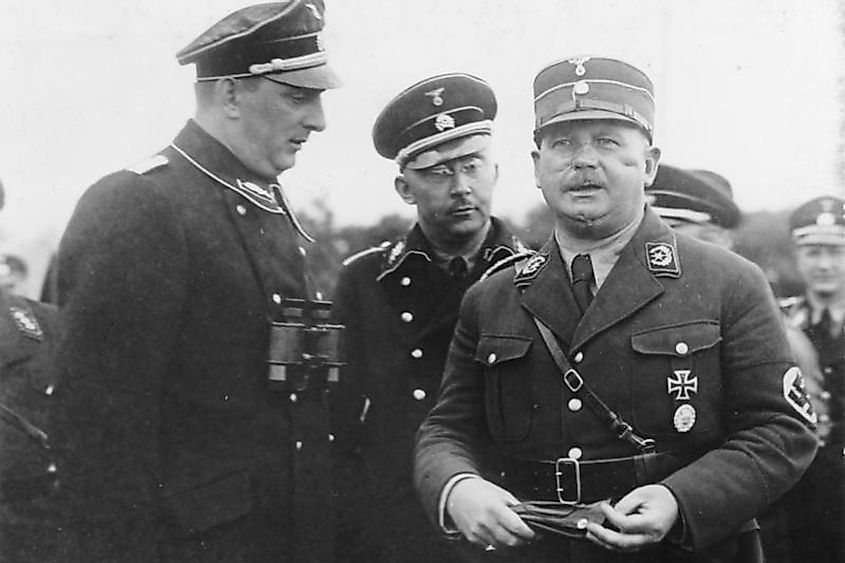 Kurt Daluege, Heinrich Himmler, Ernst Röhm in black and white